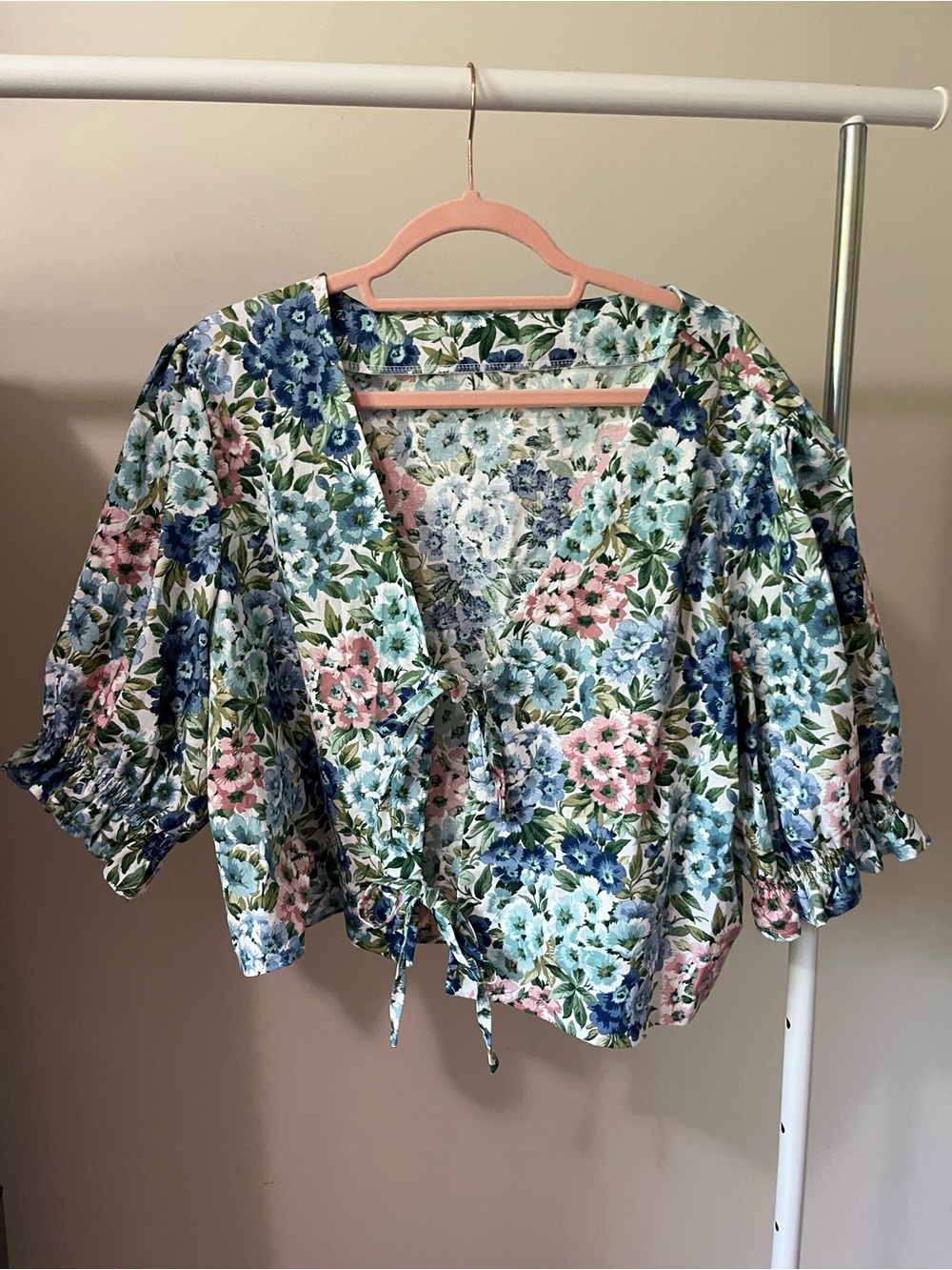 Handmade Vintage Floral Tie-Front Blouse